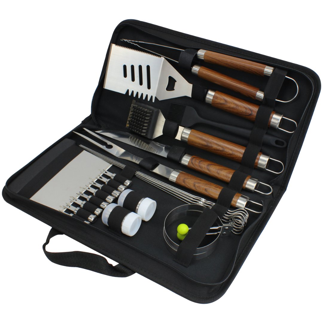 Imagem ilustrativa para Jogo de 26 peças para churrasco com cabo em madeira e estojo L44xP21,5xA6cm