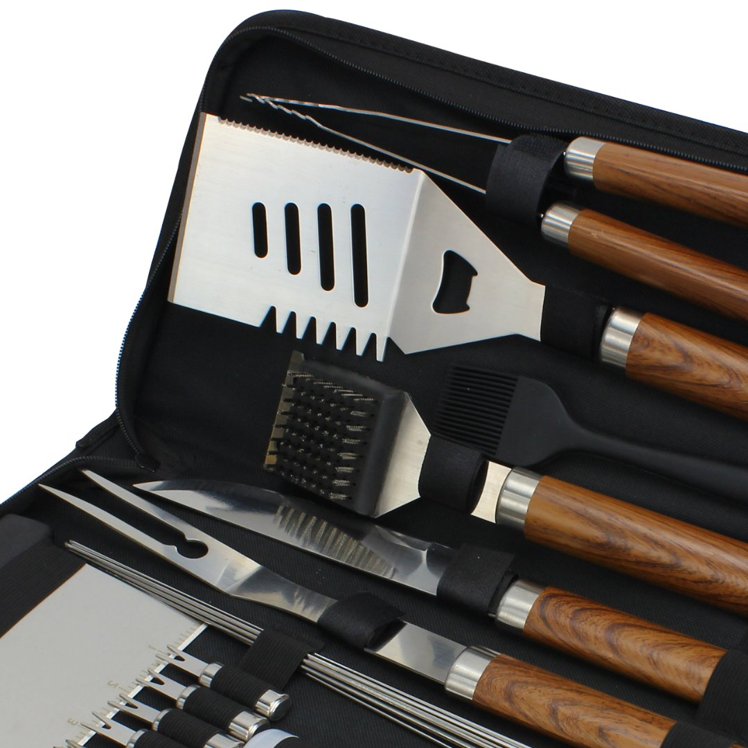 Fotografia para o produto Jogo de 26 peças para churrasco com cabo em madeira e estojo L44xP21,5xA6cm