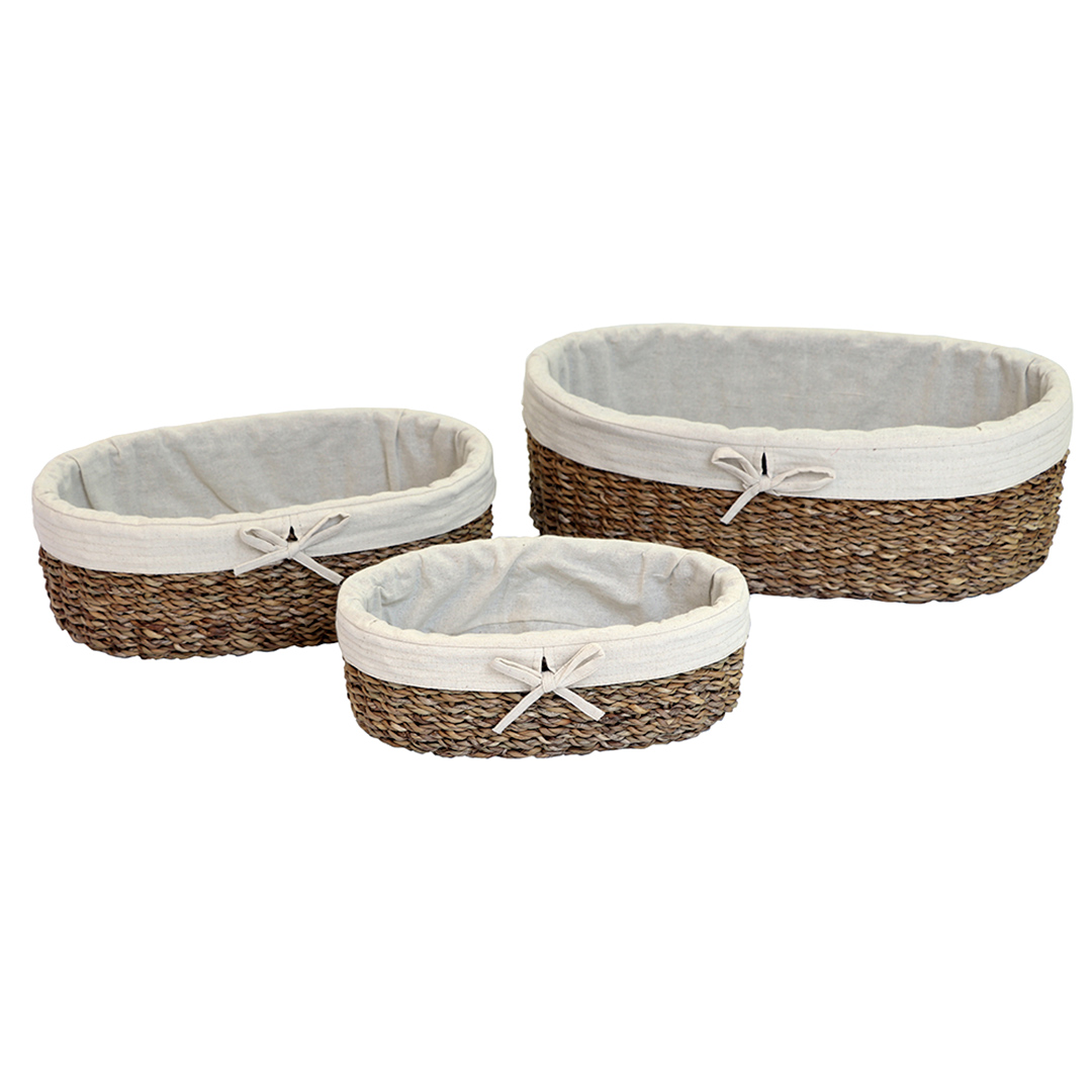 Fotografia para o produto Jogo de 3 cestas ovais Terra em fibra natural com tecido L42xP25xA13/L34xP20xA11/L27xP15xA9cm