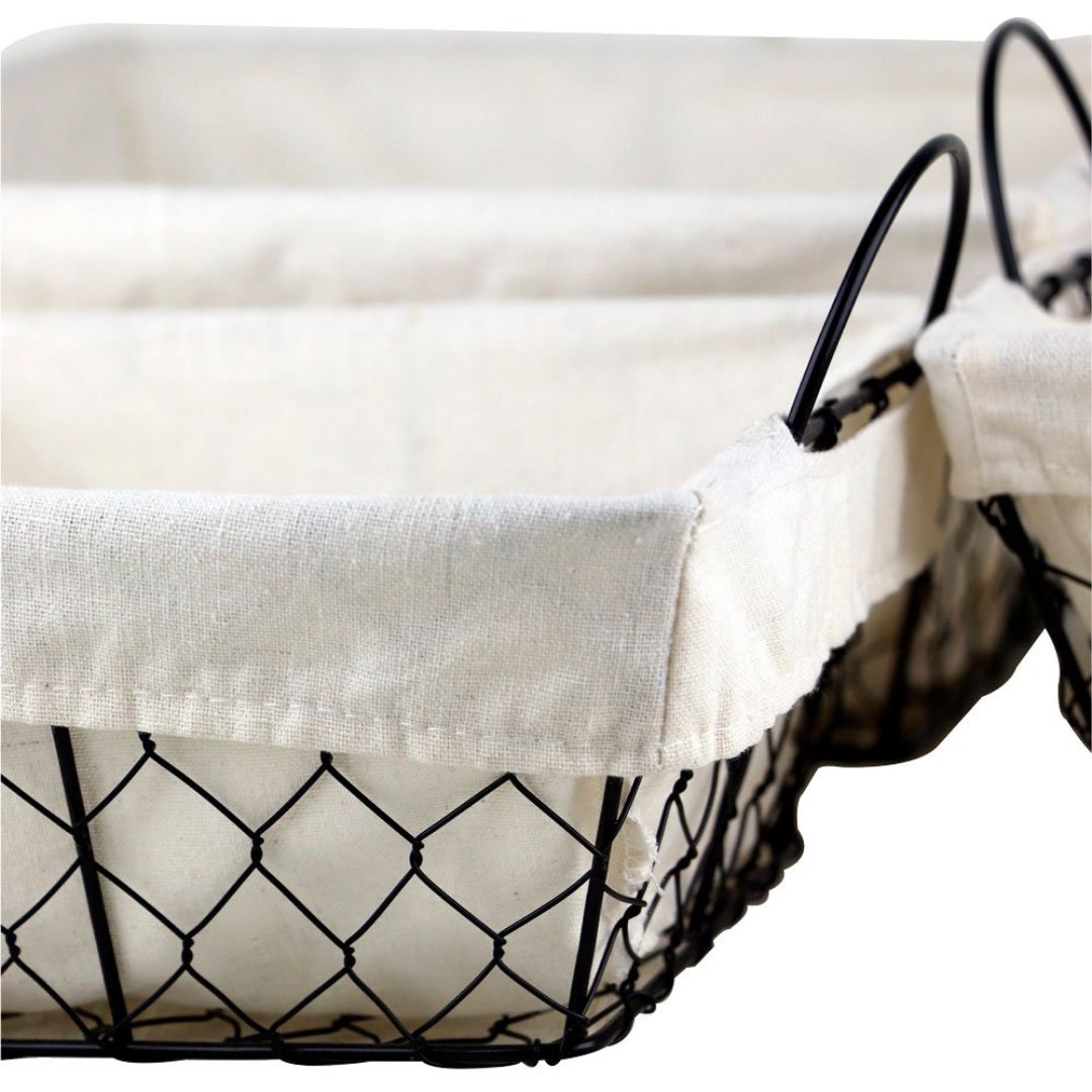 Fotografia para o produto Jogo de 3 cestas quadradas Terra com alça em ferro e tecido 30x30/26x26/22x22cm