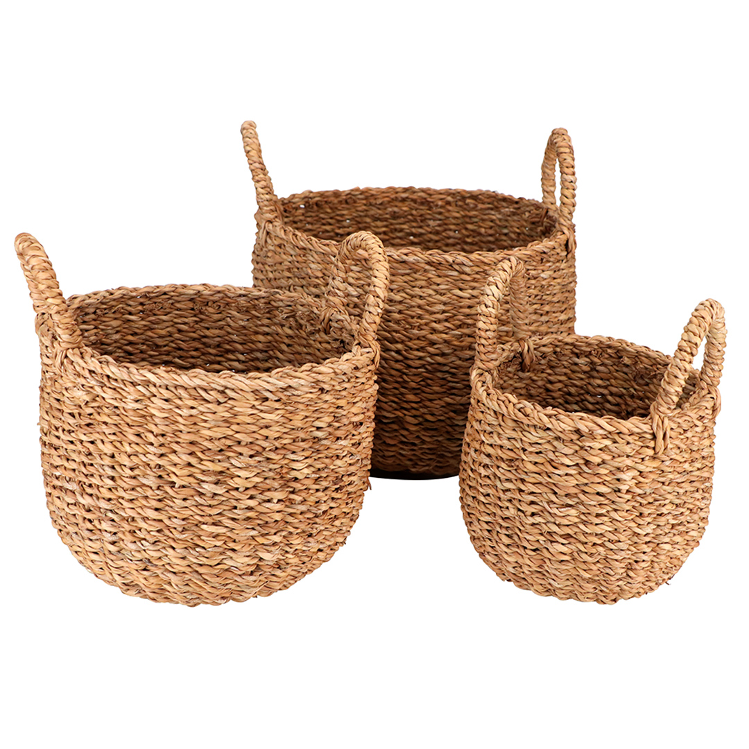 Imagem ilustrativa para Jogo de 3 cestas redondas em fibra natural com alça 30x23/25x20/20x17