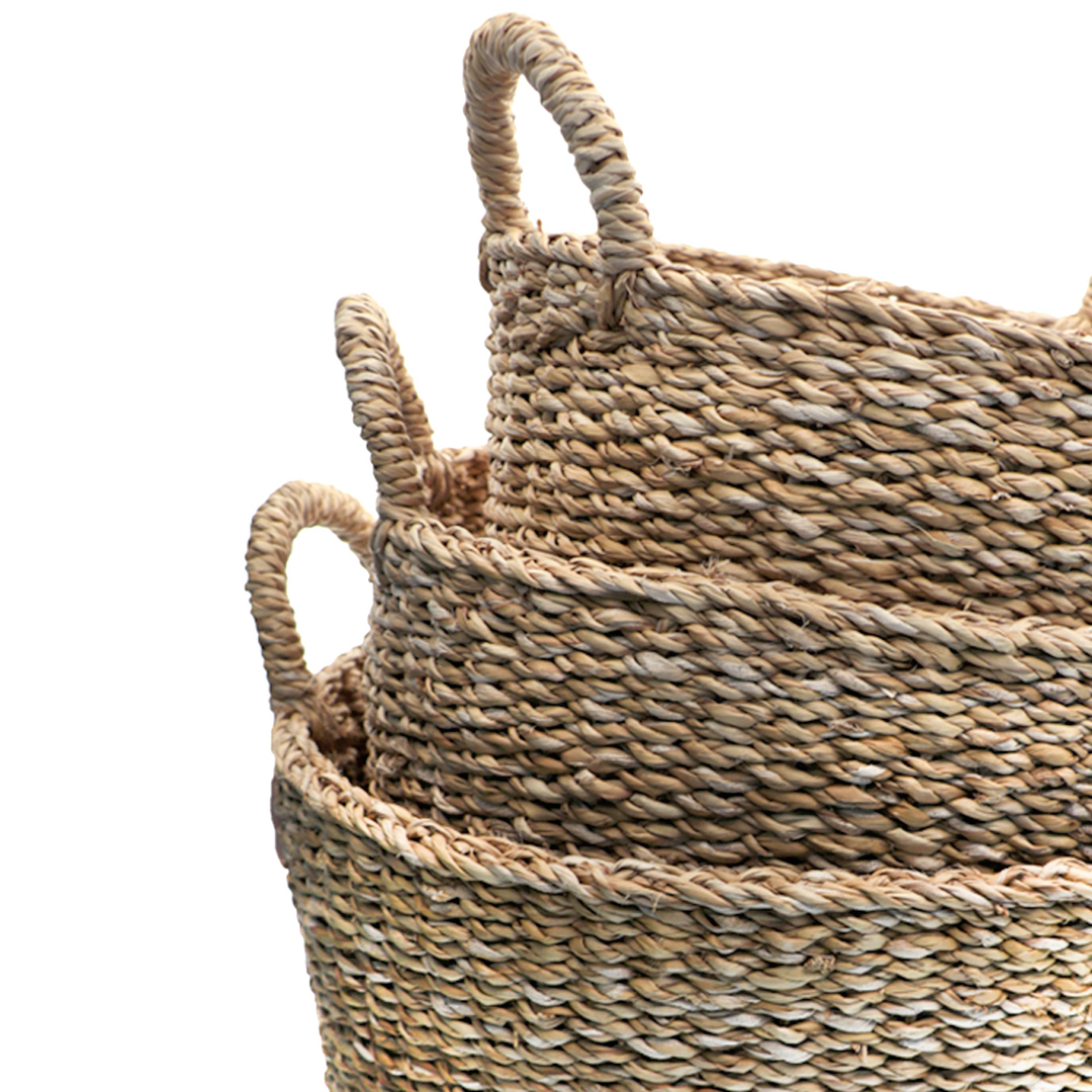 Fotografia para o produto Jogo de 3 cestas redondas com alça em fibra natural Ø40xA35cmØ35xA32cmØ30xA29cm