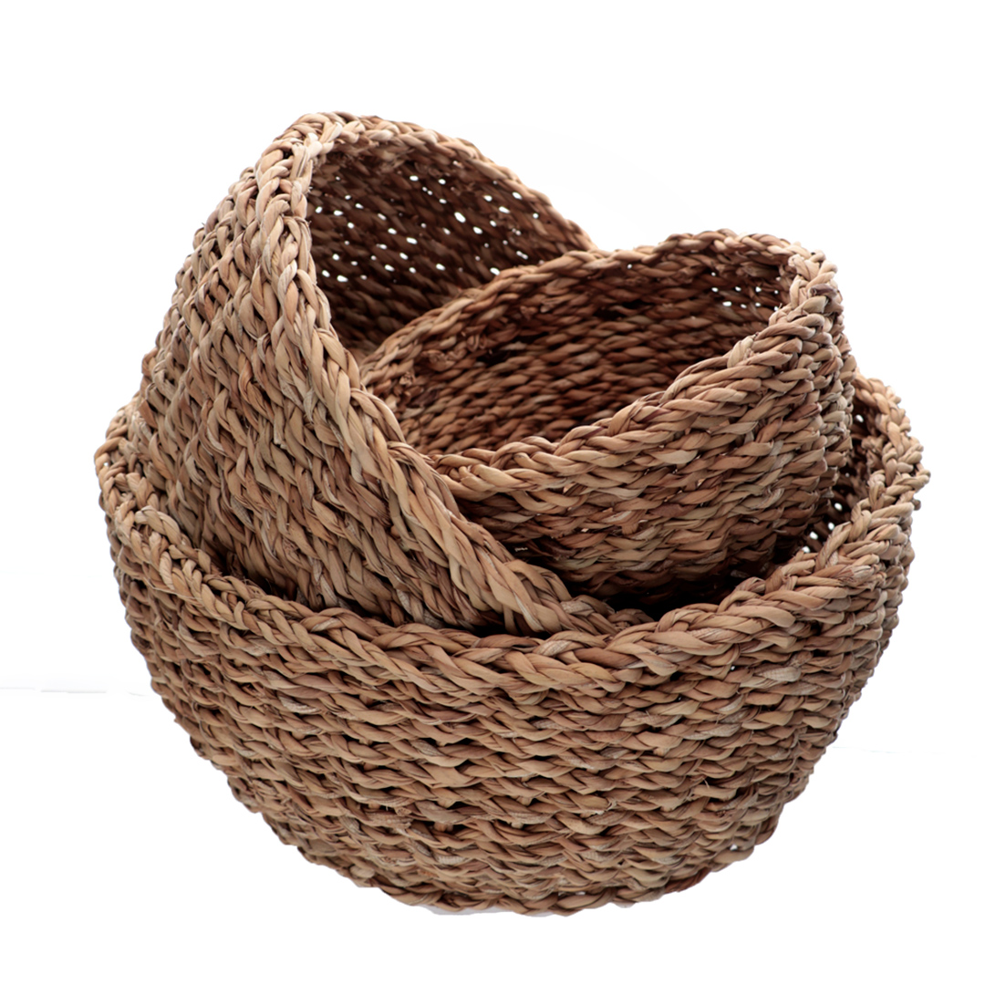 Imagem ilustrativa para Jogo de 3 cestas redondas em fibra natural 30x13/25x11/20x9