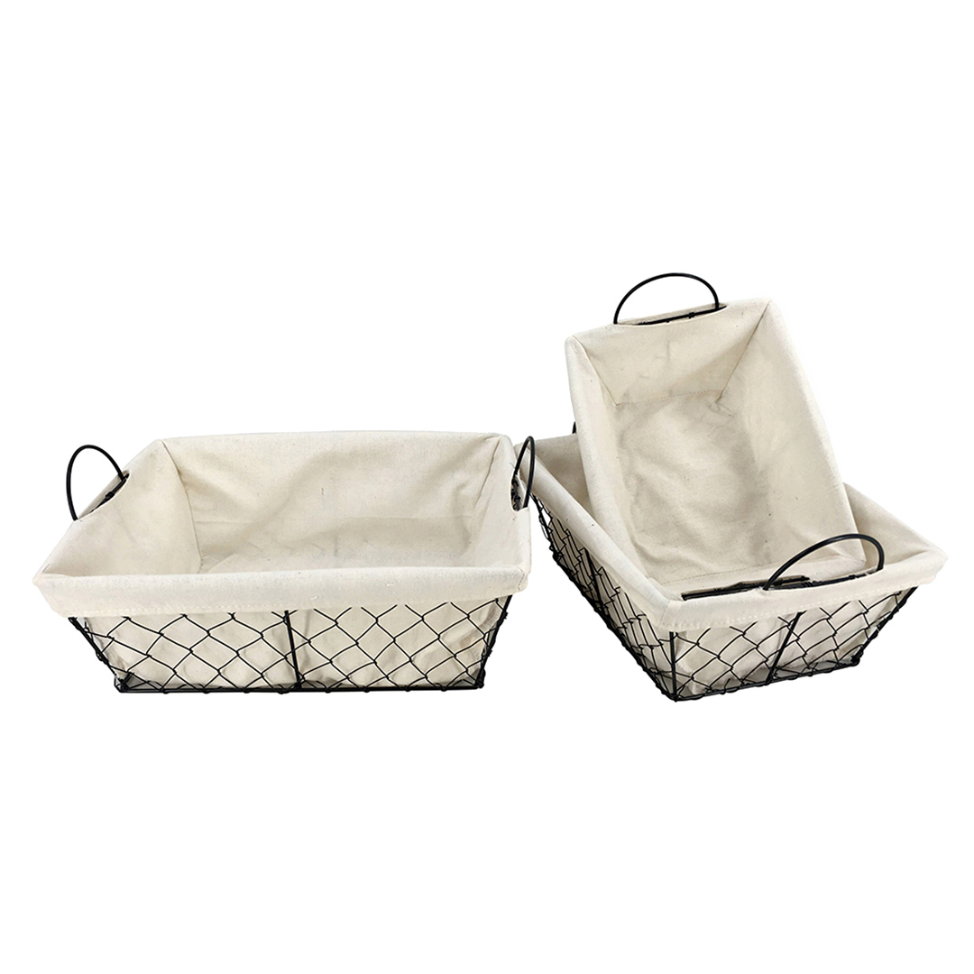 Fotografia para o produto Jogo de 3 cestas retangulares com alça em ferro e tecido 34x27/30x23/26x19cm