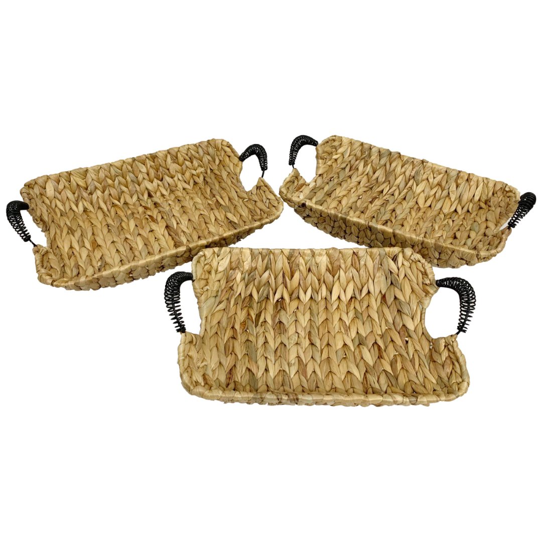 Fotografia para o produto Jogo de 3 cestas retangulares em fibra natural com alca em metal L35xP26xA8/L37xP28xA8/L39xP30xA8cm