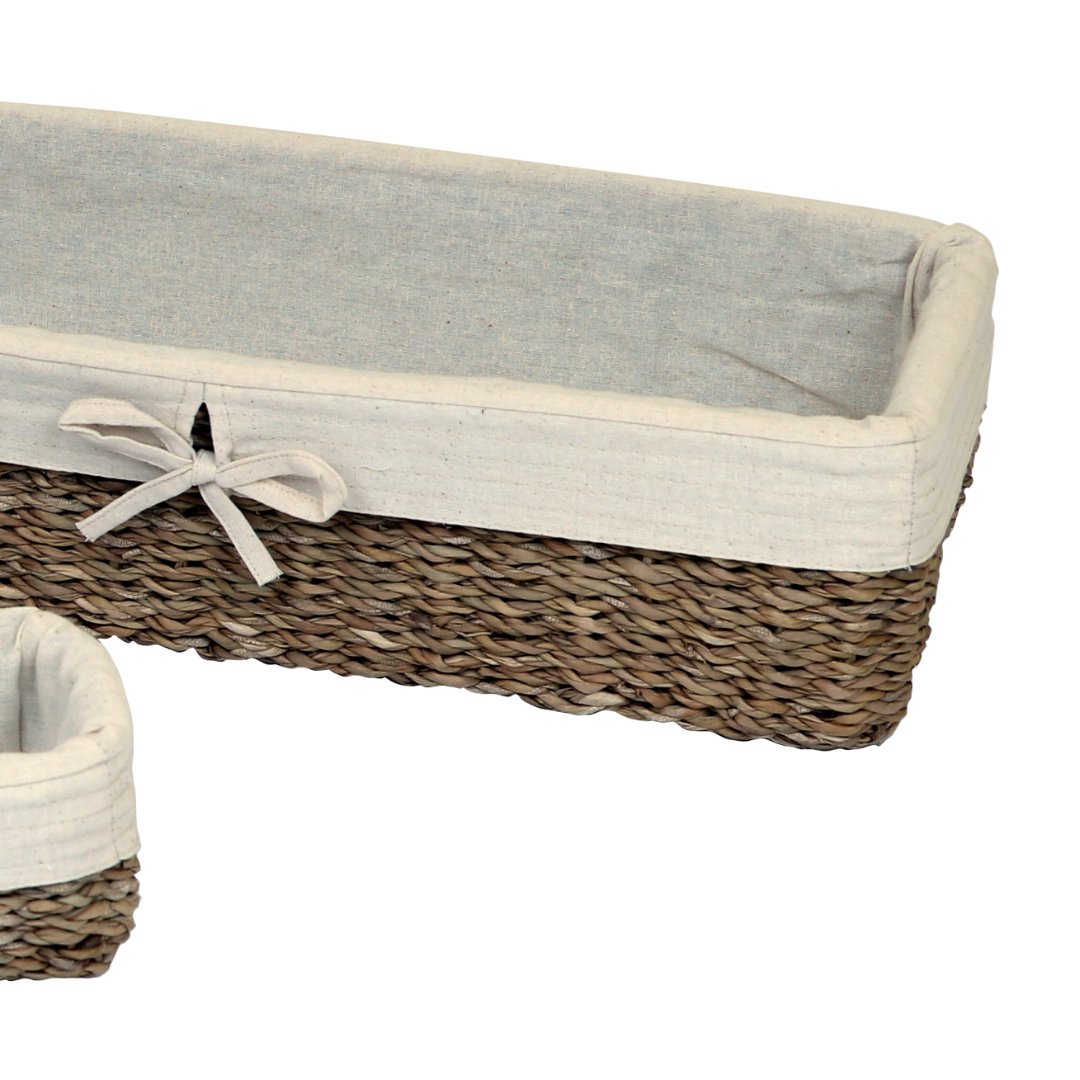 Fotografia para o produto Jogo de 3 cestas retangulares em fibra natural com tecido 45x20x11/40x16x9/36x12x7