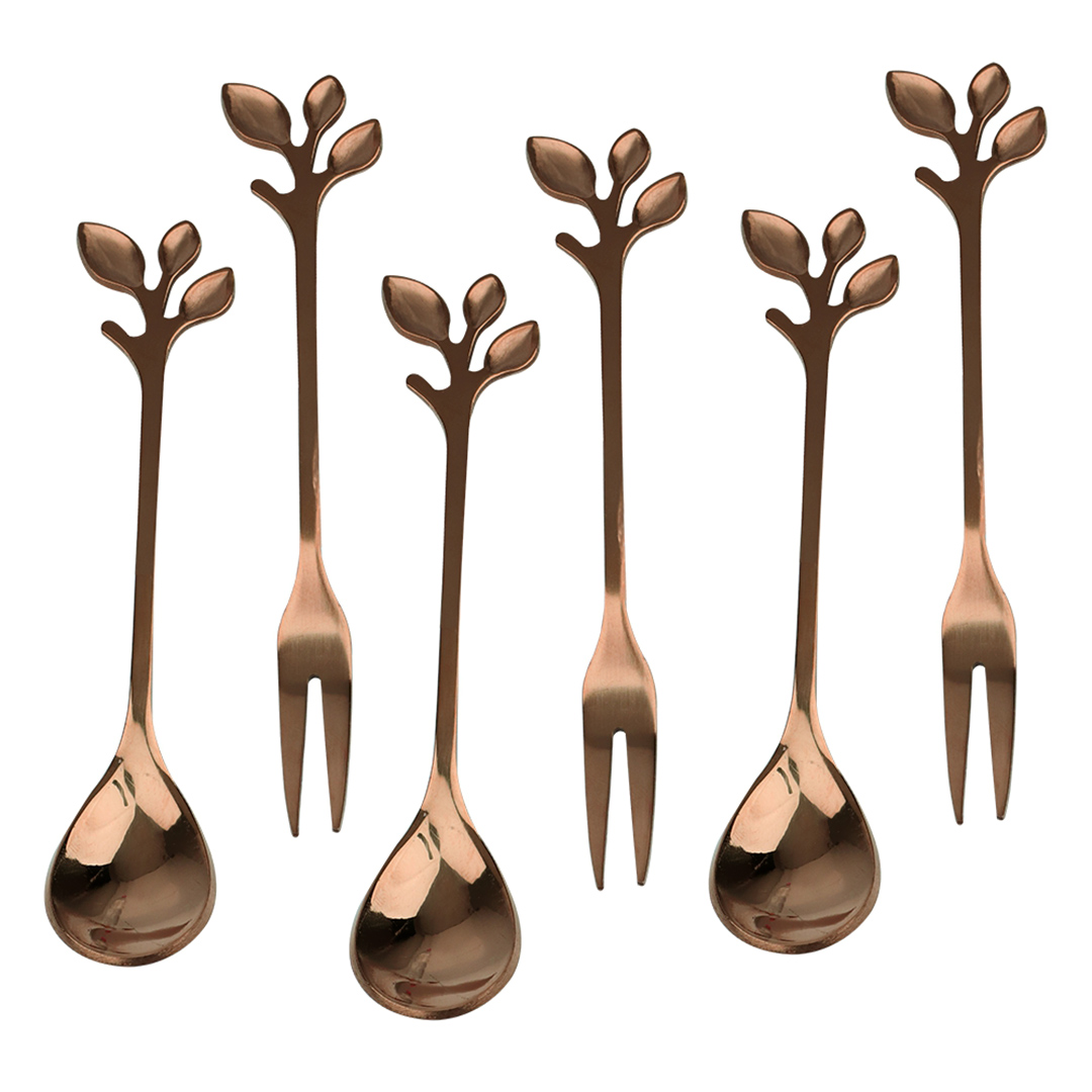 Imagem ilustrativa para Jogo de 3 garfos e 3 colheres em aço inox cor cobre