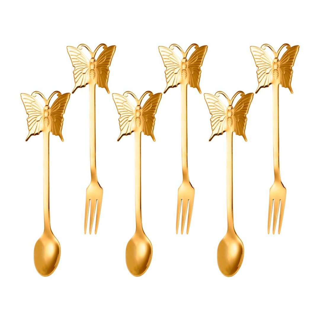 Imagem ilustrativa para Jogo de 3 garfos e 3 colheres em aço inox cor dourada