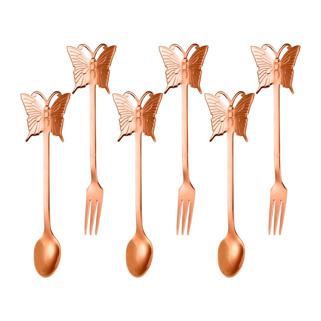 Imagem ilustrativa para Jogo de 3 garfos e 3 colheres em aço inox cor cobre