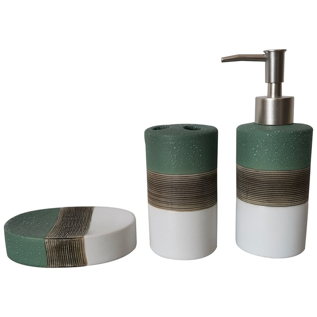 Fotografia para o produto Jogo de 3 peças para banheiro Toilet em ceramica 400ml cor verde e branca Fotografia para o produto Jogo de 3 peças para banheiro Toilet em ceramica 400ml cor verde e branca