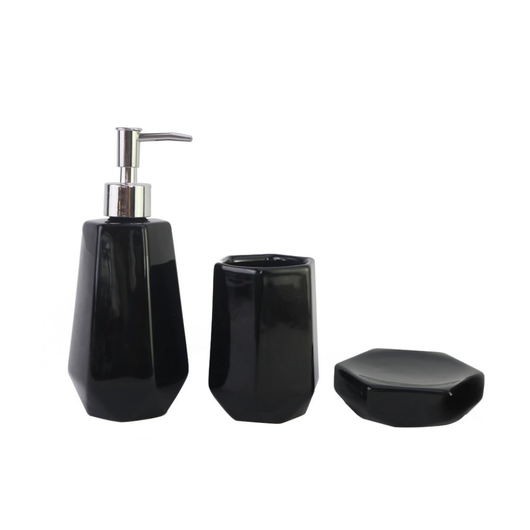 Fotografia para o produto Jogo de 3 peças para banheiro Toilet em dolomita 320ml cor preta Fotografia para o produto Jogo de 3 peças para banheiro Toilet em dolomita 320ml cor preta