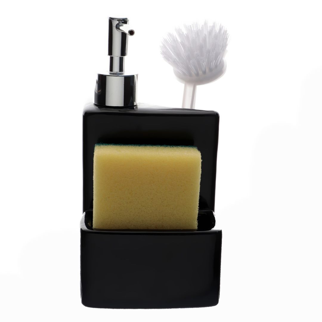 Imagem ilustrativa para Dispenser para detergente, esponja e sabão em cerâmica L11,3xP10xA21cm 430ml cor preta