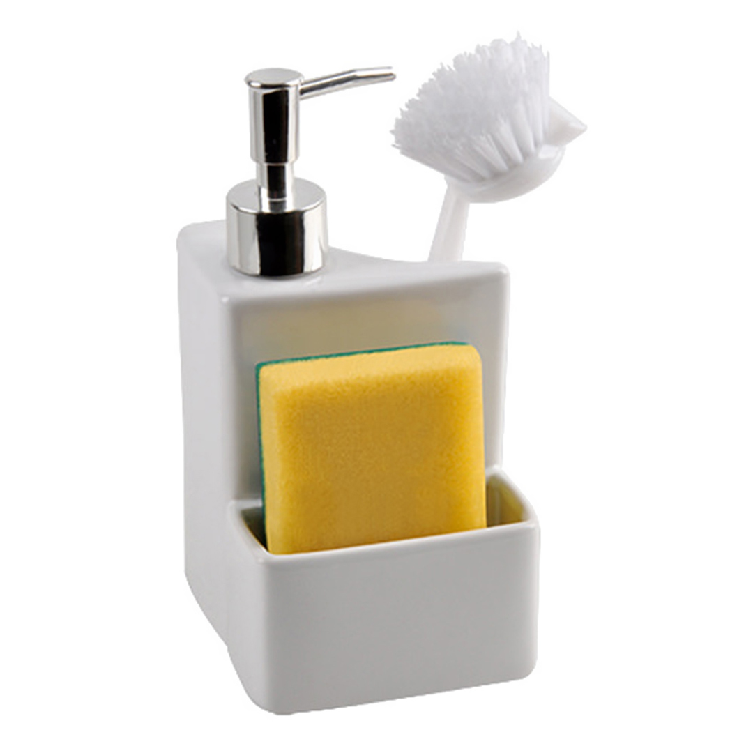 Imagem ilustrativa para Dispenser para detergente, esponja e sabão em cerâmica L11,3xP10xA21cm 430ml cor branca