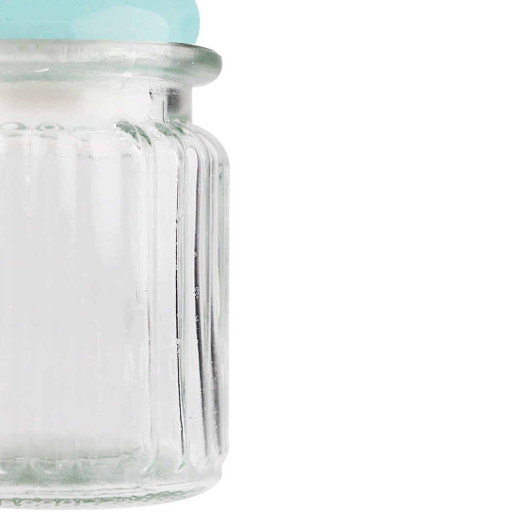 Fotografia para o produto Jogo de 3 porta mantimentos em vidro com tampa azul em cerâmica 300ml Ø8xA10,4cm