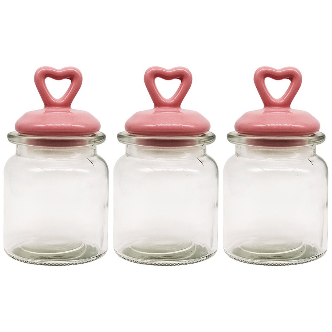 Fotografia para o produto Jogo de 3 porta mantimentos em vidro com tampa em cerâmica 250ml Ø8xA13,5cm Fotografia para o produto Jogo de 3 porta mantimentos em vidro com tampa em cerâmica 250ml Ø8xA13,5cm