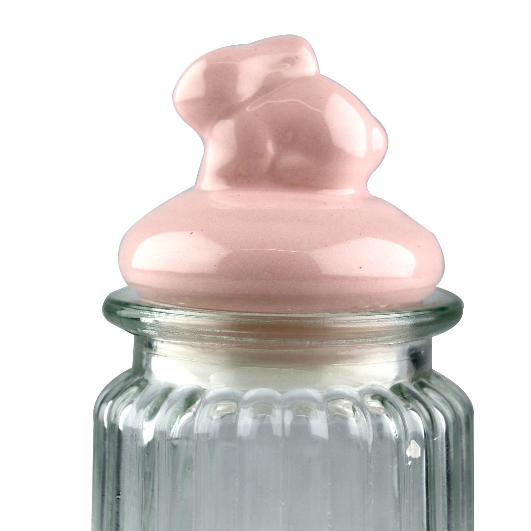 Fotografia para o produto Jogo de 3 porta mantimentos em vidro com tampa rosa em cerâmica 300ml Ø8xA10,4cm