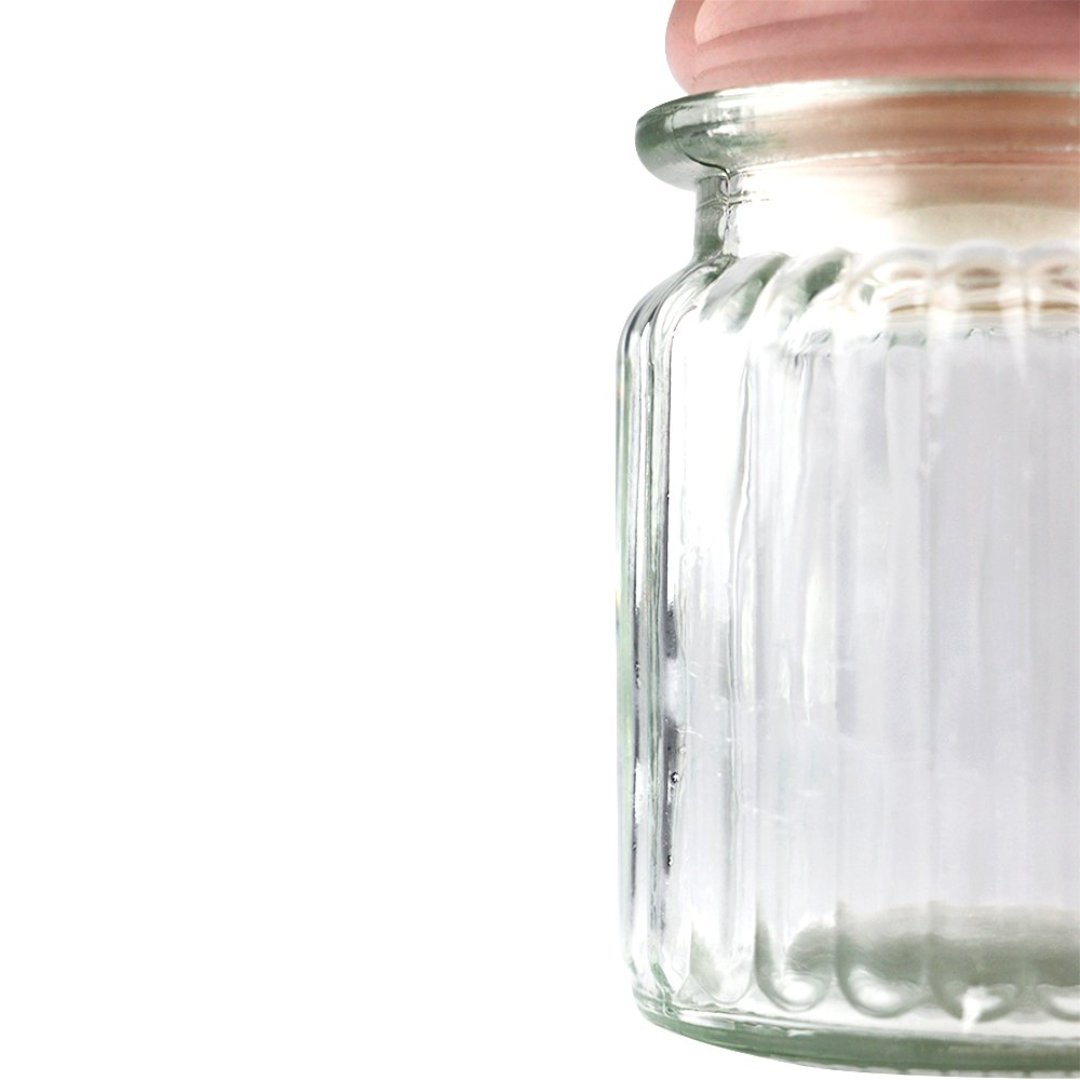 Fotografia para o produto Jogo de 3 porta mantimentos em vidro com tampa rosa em cerâmica 300ml Ø8xA10,4cm