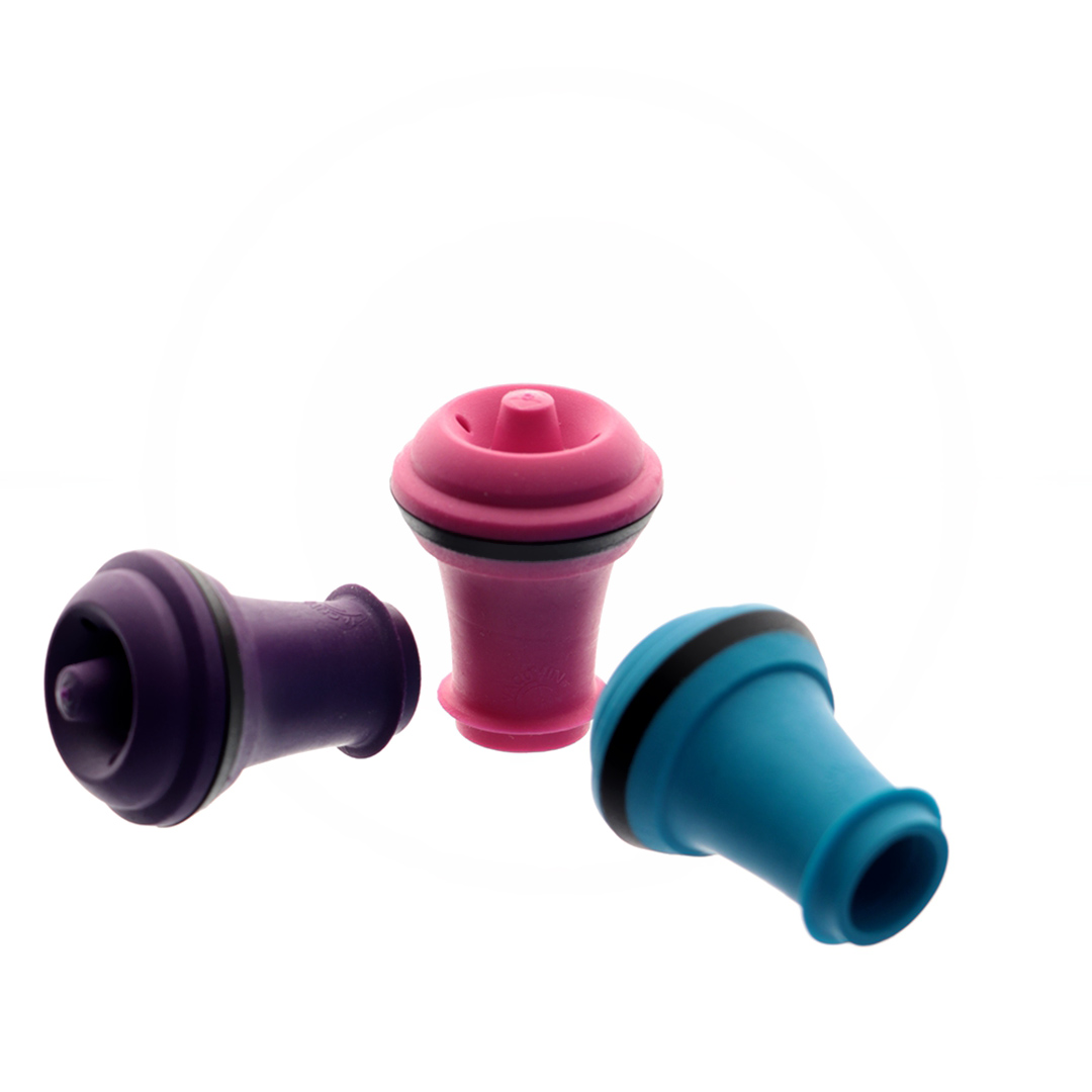 Imagem ilustrativa para Jogo de 3 rolhas em ABS e borracha cor azul/rosa/lilás