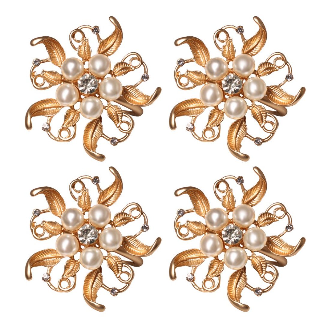 Fotografia para o produto Jogo de 4 aneis Flor com Perola para guardanapo em zinco D4,5xA4,8cm