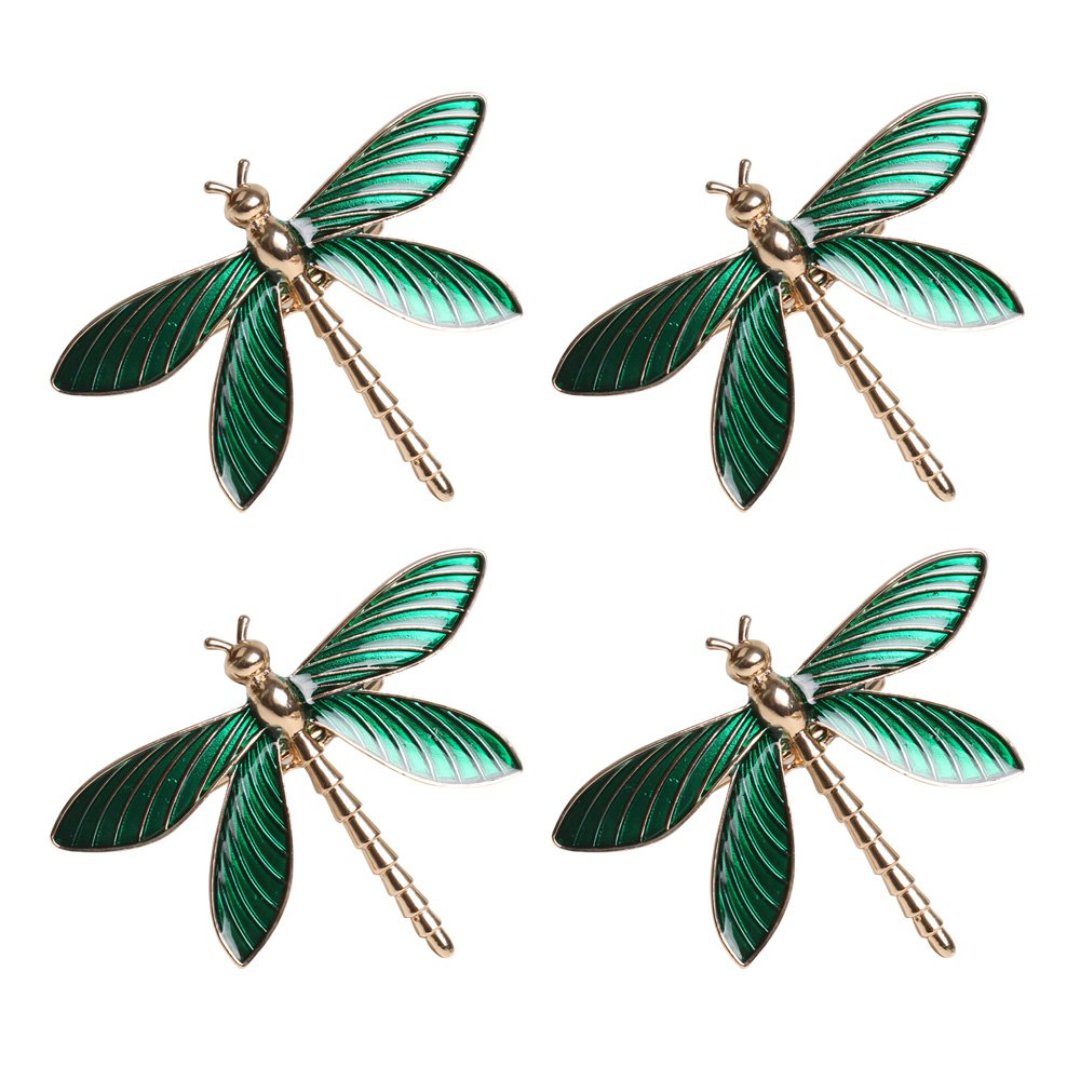 Fotografia para o produto Jogo de 4 aneis Libelula para guardanapo em metal P6xL7,6xA4,2cm e verde