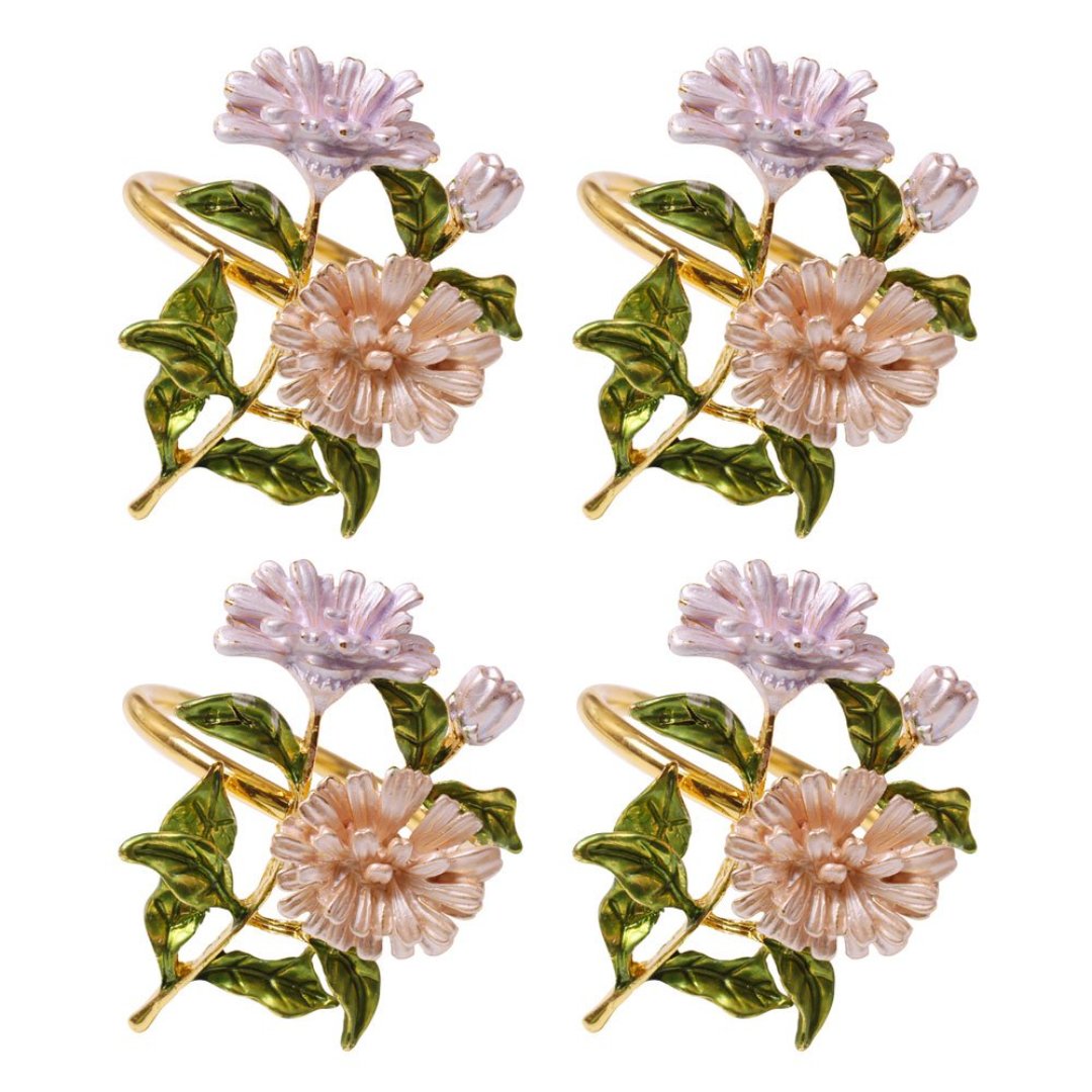 Fotografia para o produto Jogo de 4 aneis Ramo de Flores para guardanapo em zinco P4,8xL3,4xA4,6cm