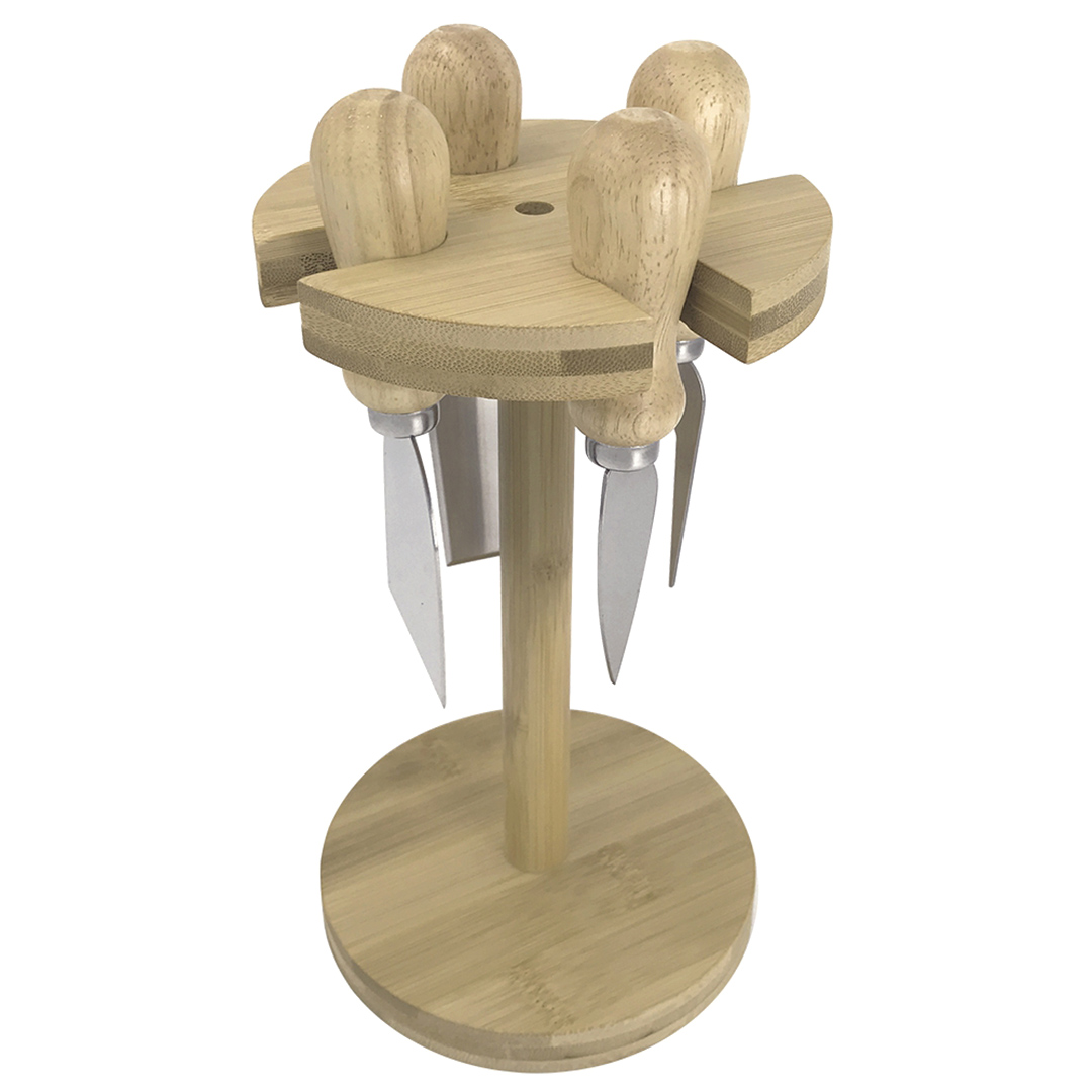 Imagem ilustrativa para Jogo de 4 facas para queijo com suporte em bambu