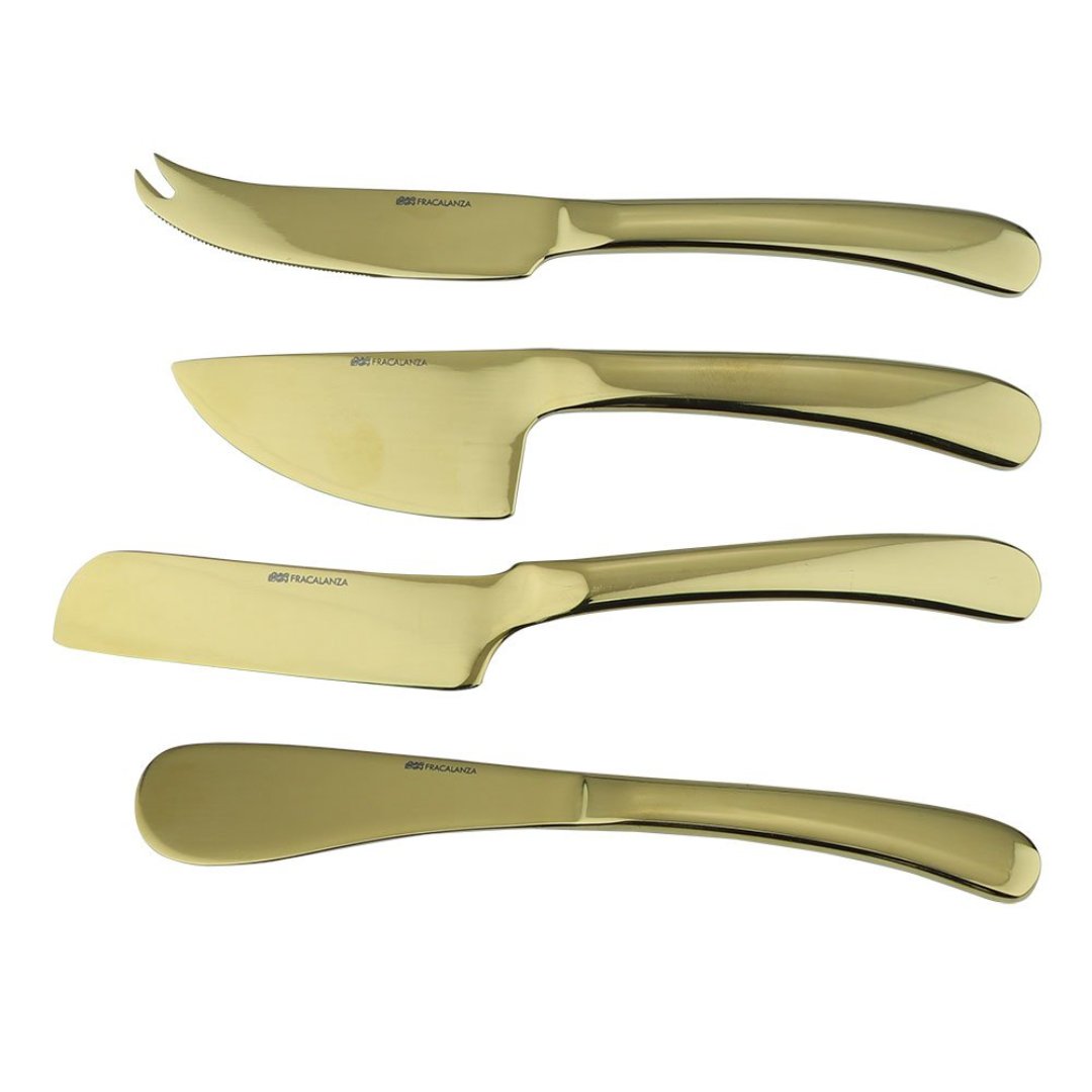 Imagem ilustrativa para Jogo de 4 facas para queijo em aço inox cor champanhe
