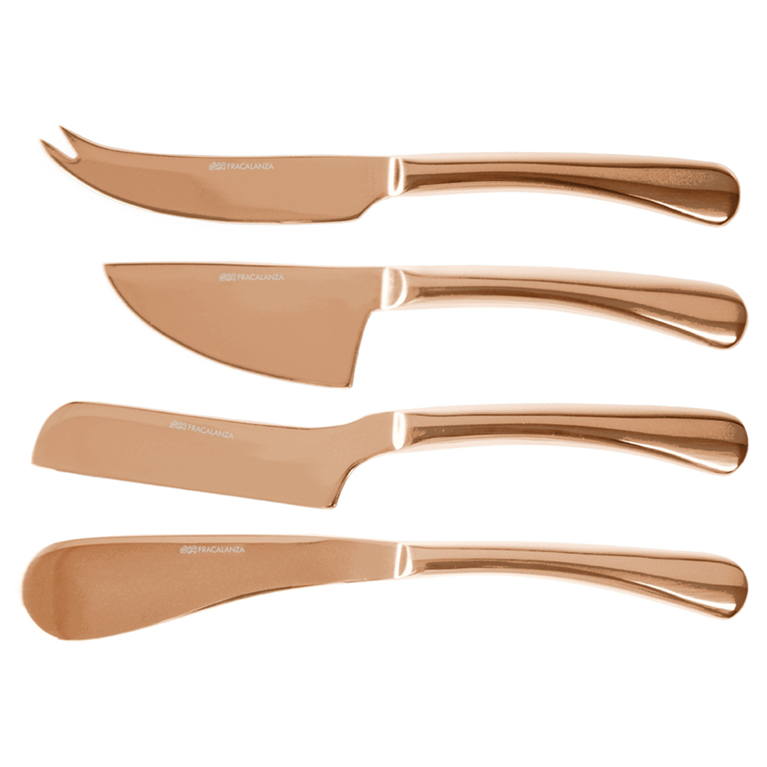 Imagem ilustrativa para Jogo de 4 facas para queijo em aço inox cor cobre