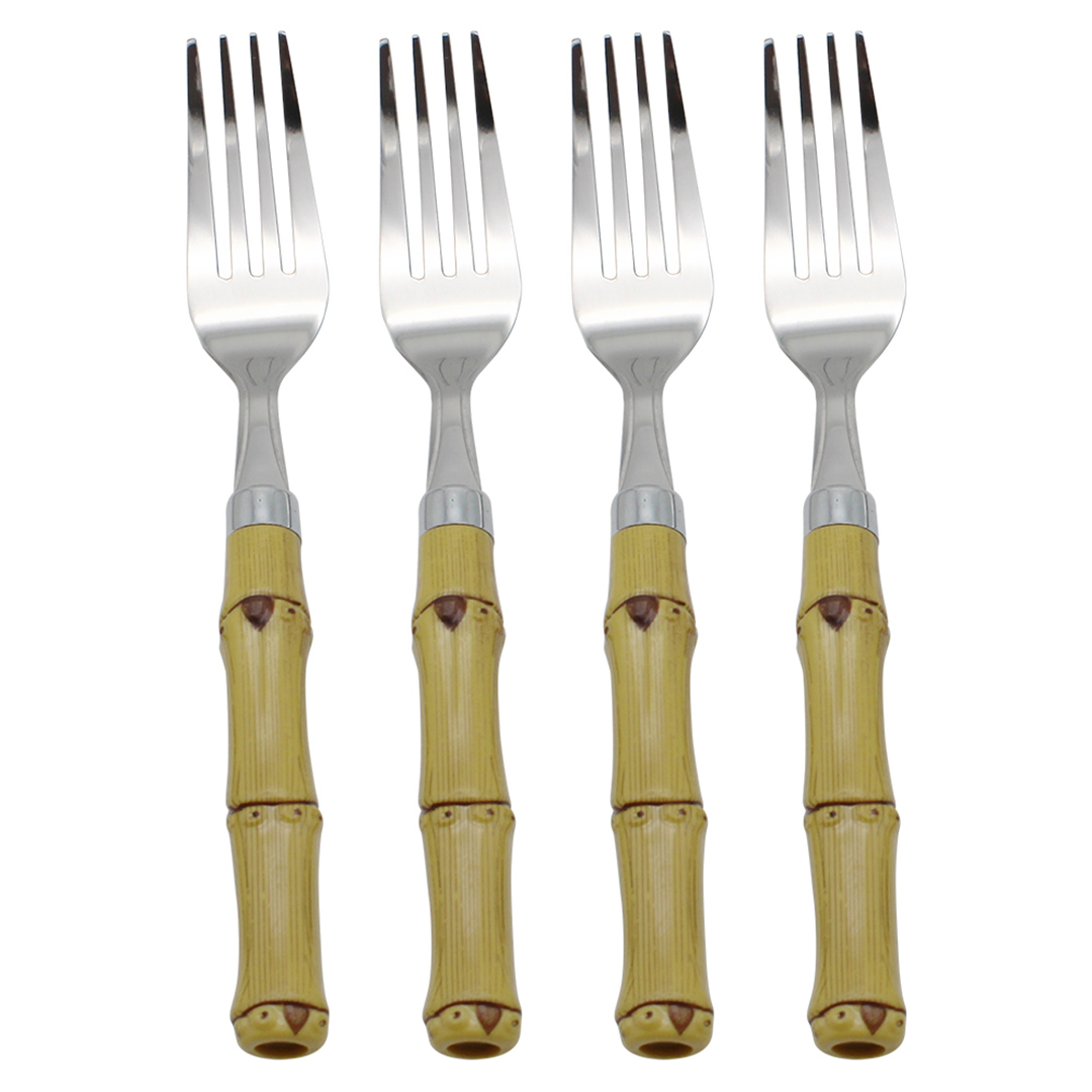 Imagem ilustrativa para Jogo de 4 garfos em aço inox com cabo plástico estilo bambu
