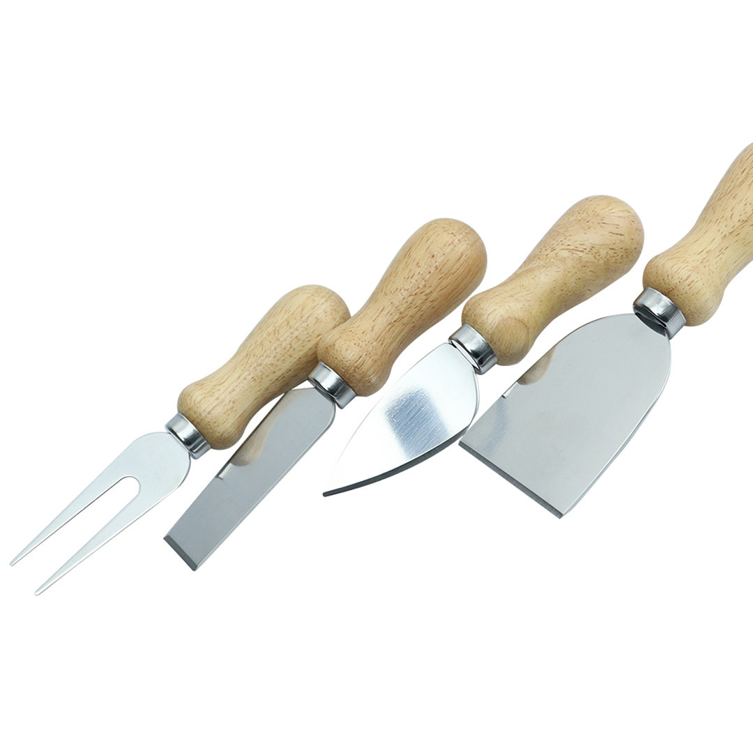 Fotografia para o produto Jogo de 4 peças para queijo em aço inox com cabo em madeira