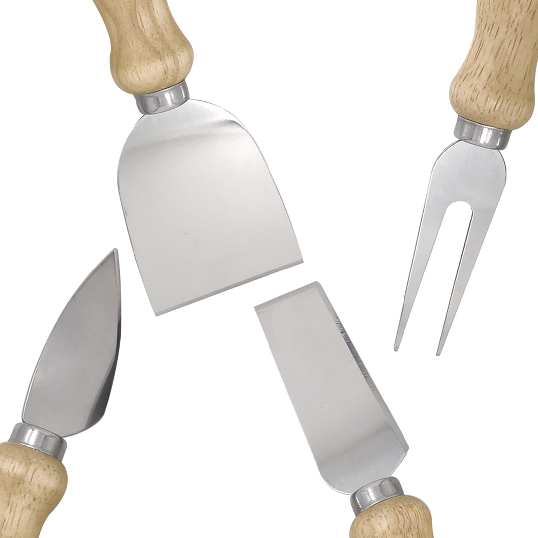 Fotografia para o produto Jogo de 4 peças para queijo em aço inox com cabo em madeira