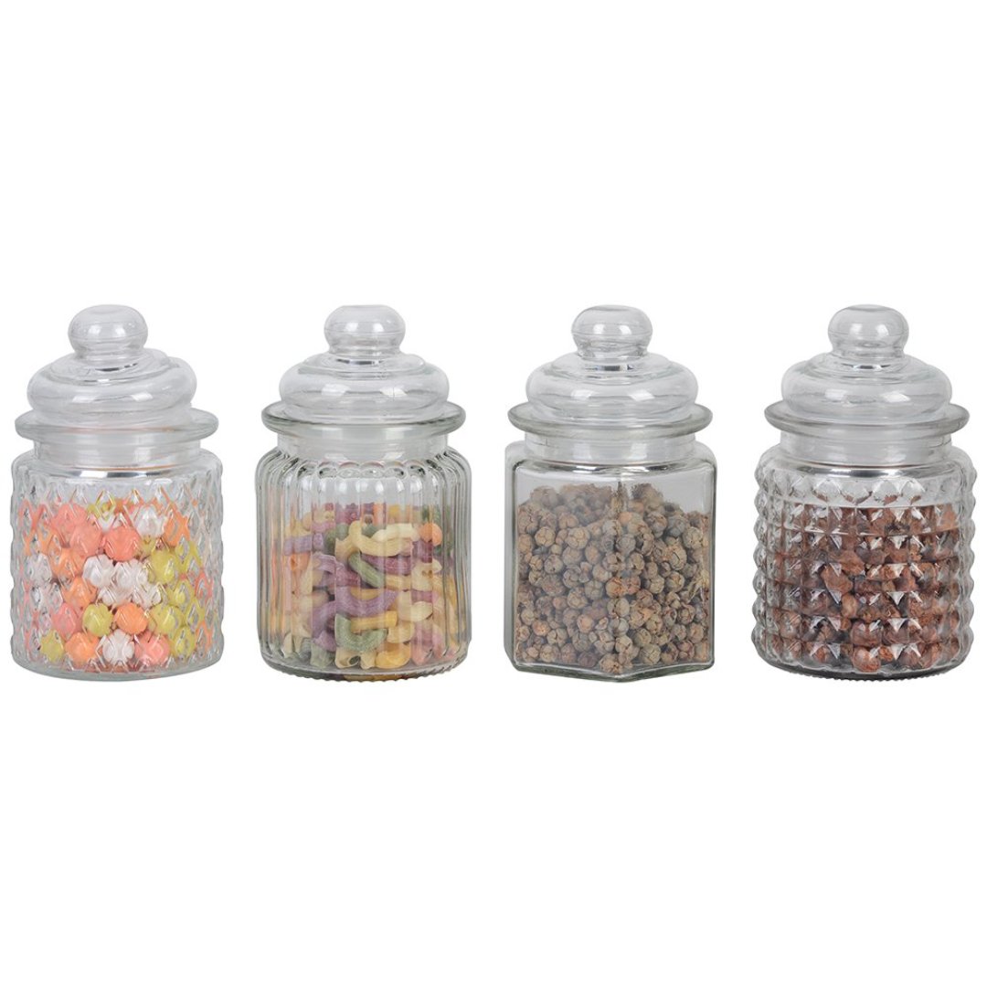 Fotografia para o produto Jogo de 4 porta mantimentos em vidro com tampa 300ml Ø8xA10,4cm