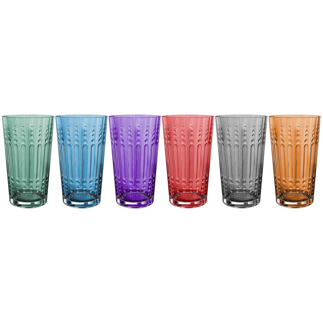 Imagem ilustrativa para Jogo de 6 copos em vidro 320ml A13cm colorido