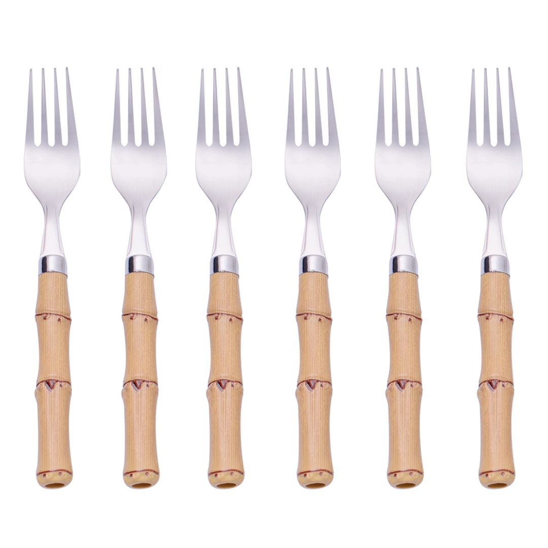 Imagem ilustrativa para Jogo de 6 garfos em aço inox com cabo plástico estilo bambu