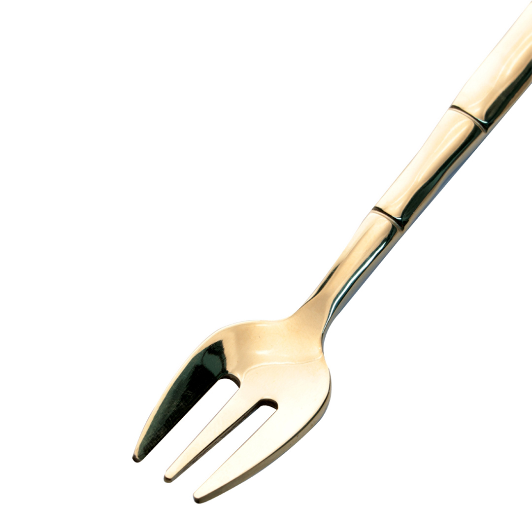 Fotografia para o produto Jogo de 6 garfos para bolo em aço inox com cabo estilo bambu cor champagne e caixa