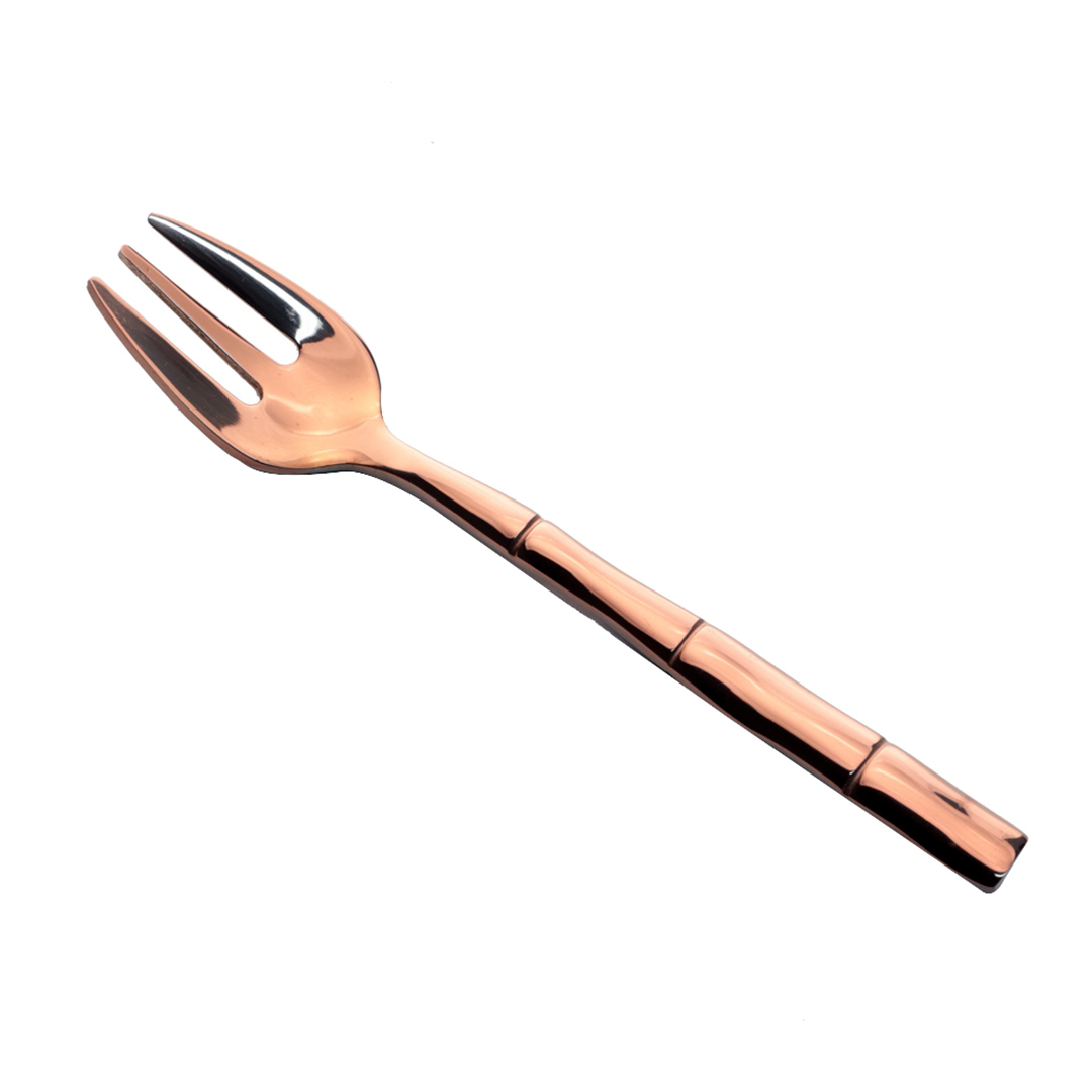Fotografia para o produto Jogo de 6 garfos para bolo em aço inox com cabo estilo bambu cor cobre e caixa