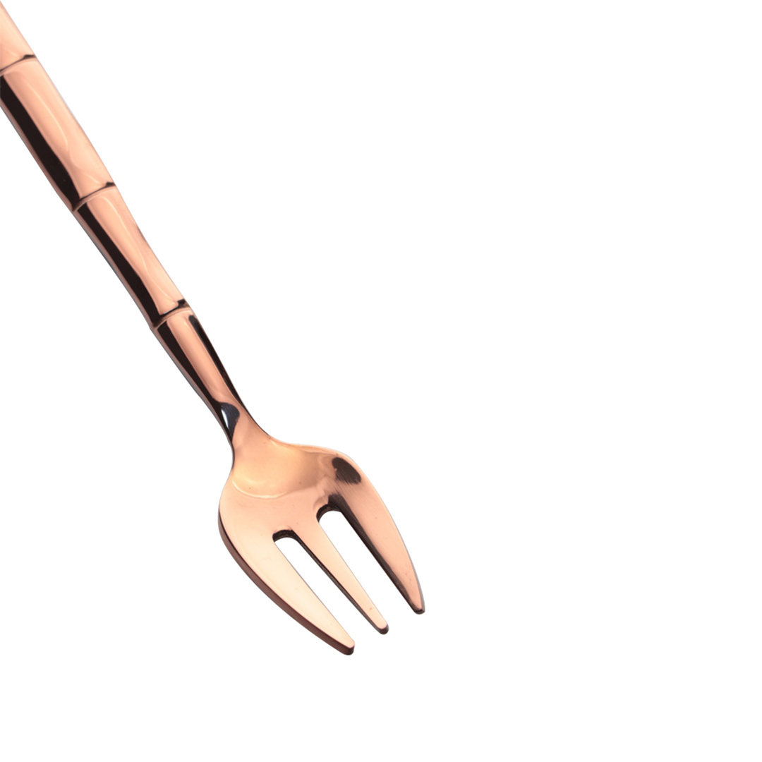 Fotografia para o produto Jogo de 6 garfos para bolo em aço inox com cabo estilo bambu cor cobre e caixa