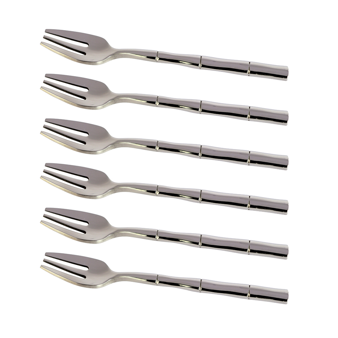 Imagem ilustrativa para Jogo de 6 garfos para bolo em aço inox com cabo estilo bambu e caixa cor preta