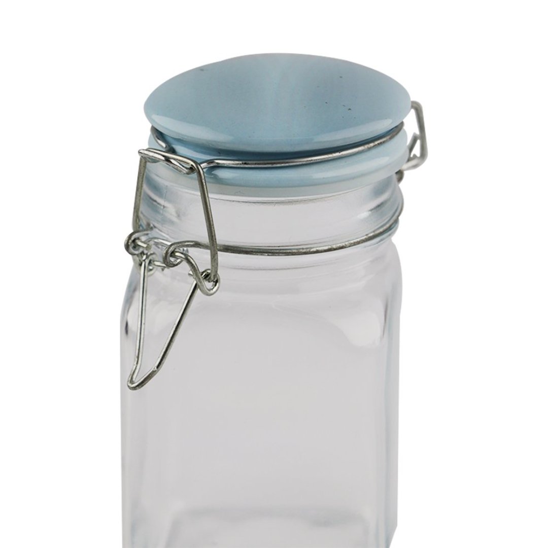 Fotografia para o produto Jogo de 6 porta mantimentos em vidro com tampa colorida e trava 250ml Ø6,5xA12cm