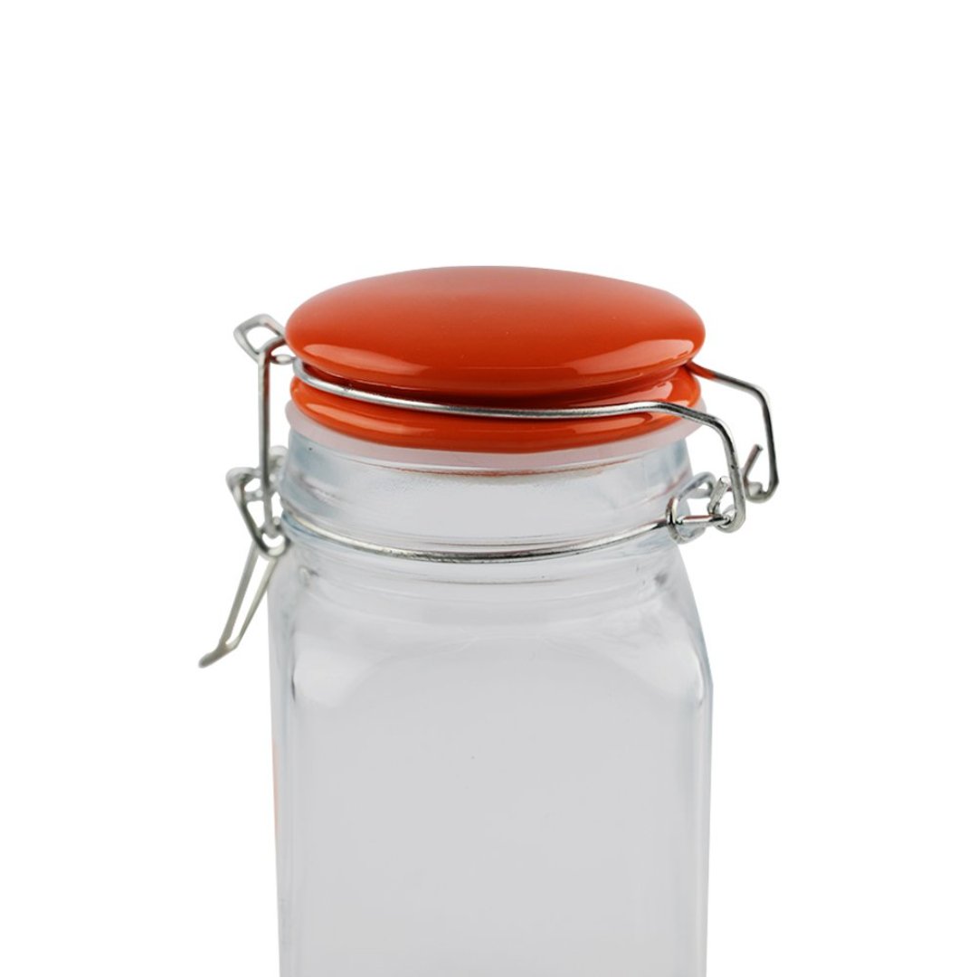 Fotografia para o produto Jogo de 6 porta mantimentos em vidro com tampa colorida e trava 250ml Ø6,5xA12cm