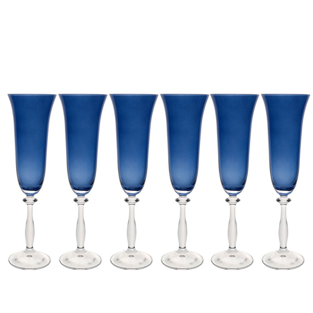 Fotografia para o produto Jogo de 6 taças decorada para champanhe em cristal ecológico 190ml A24,5cm cor azul
