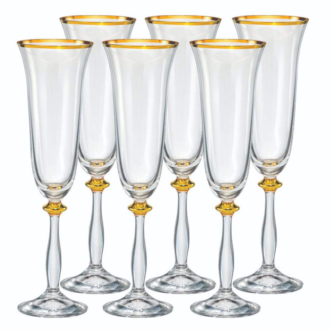Fotografia para o produto Jogo de 6 taças gold rim para champanhe em cristal ecológico 190ml A24,5cm