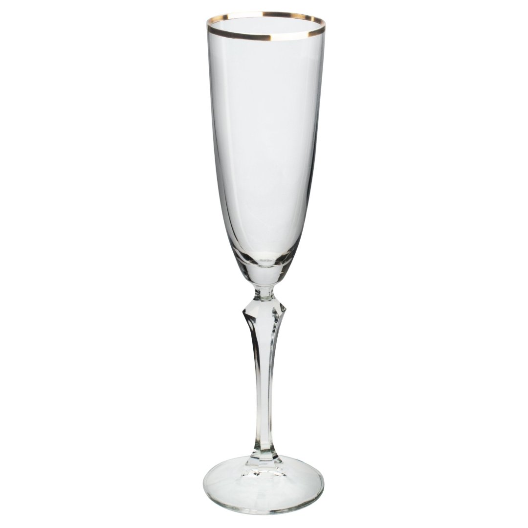 Imagem ilustrativa para Jogo de 6 taças para champanhe decorada em cristal ecológico gold rim 200ml A25cm