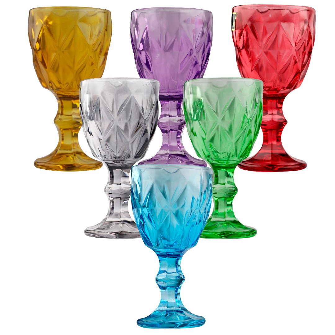 Imagem ilustrativa para Jogo de 6 taças em vidro 60ml A10,5cm colorida