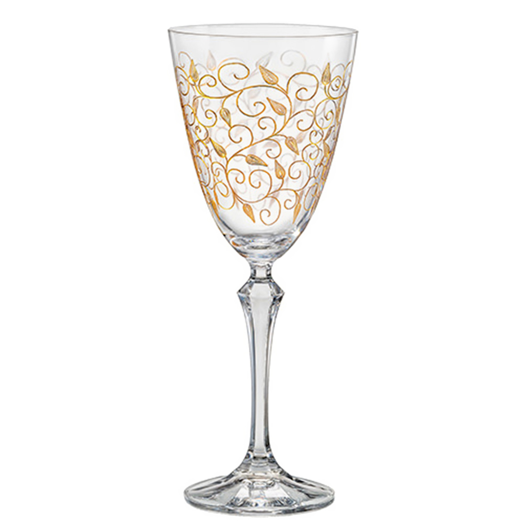 Imagem ilustrativa para Jogo de 6 taças para água decorada em cristal ecológico 350ml A23cm dourada