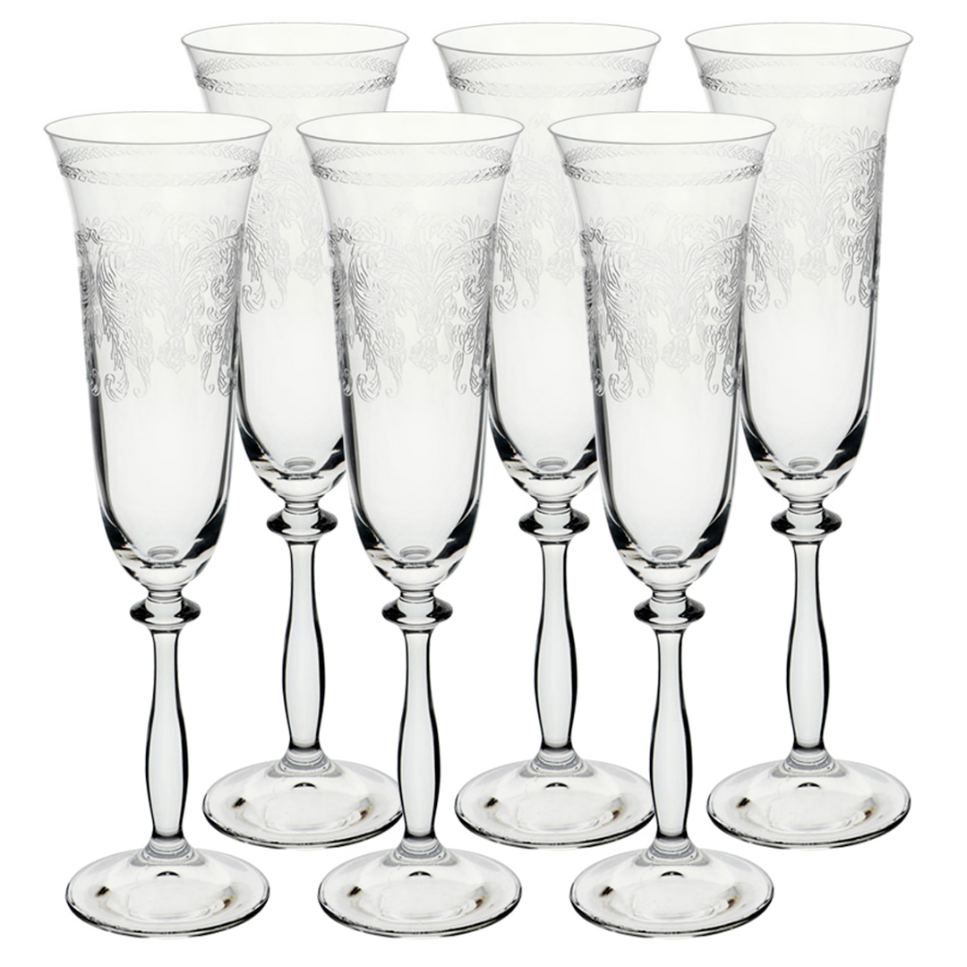 Imagem ilustrativa para Jogo de 6 taças para champanhe pantografada em cristal ecológico 190ml A24,5cm