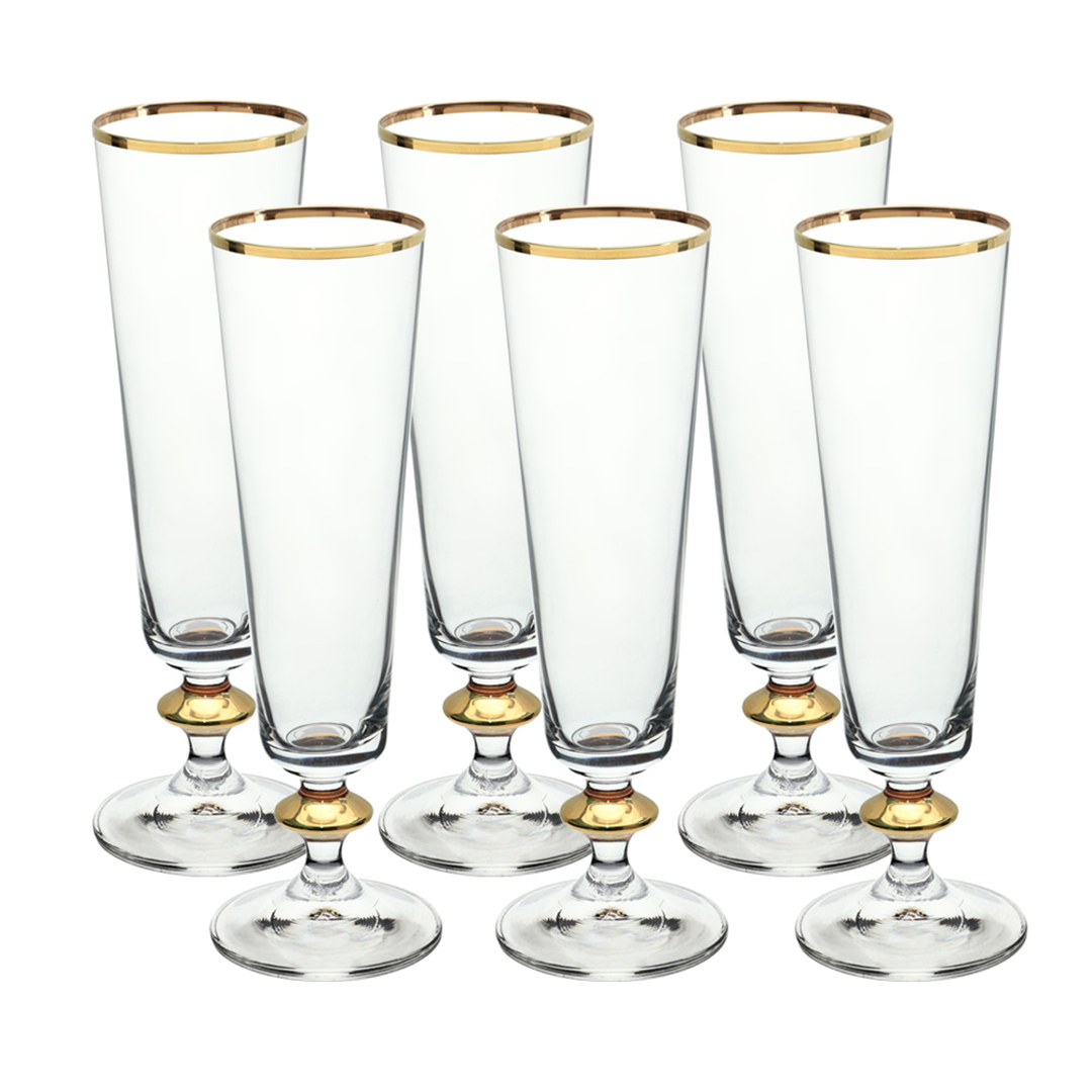 Imagem ilustrativa para Jogo de 6 taças para champanhe em cristal ecológico gold rim 205ml A20,3cm