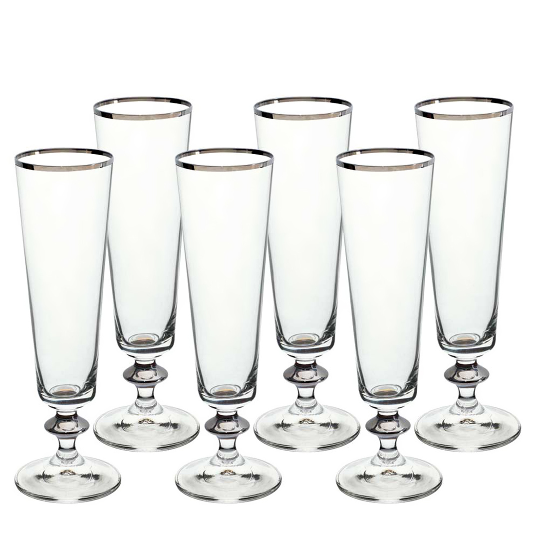 Imagem ilustrativa para Jogo de 6 taças para champanhe em cristal ecológico platinum rim 205ml A20,3cm