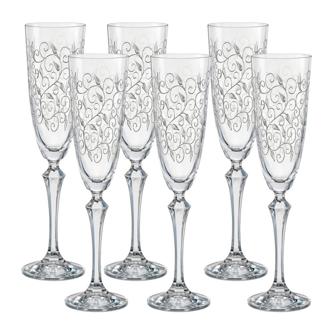 Imagem ilustrativa para Jogo de 6 taças para champanhe decorada em cristal ecológico 200ml A25cm