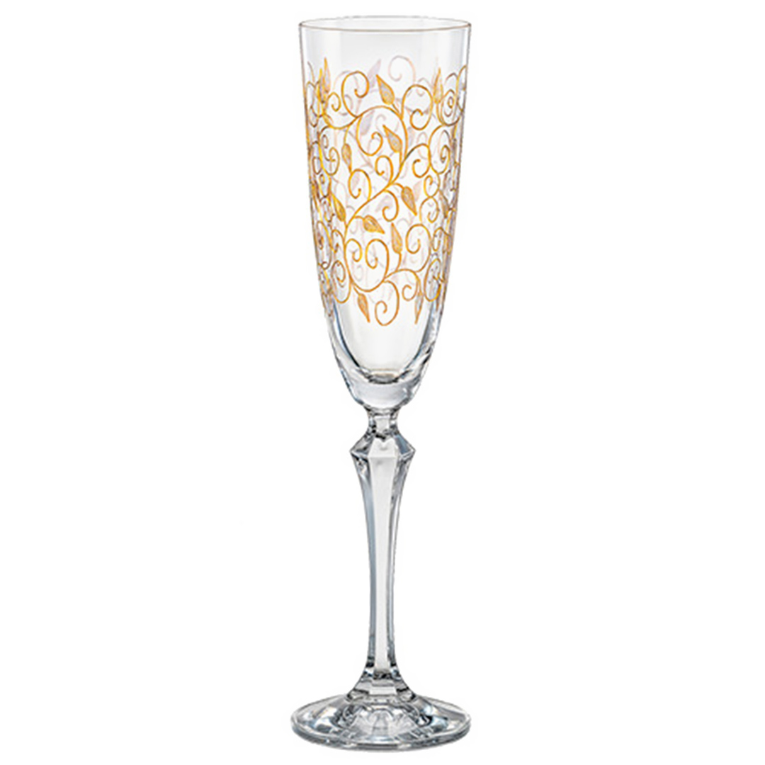 Imagem ilustrativa para Jogo de 6 taças para champanhe decorada em cristal ecológico 200ml A25cm dourada